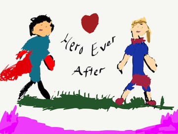 Contemporary Romance Cover for Hero Ever After by Sarah Ready drawn by a child featuring two people in this single mom romance and super hero romance book