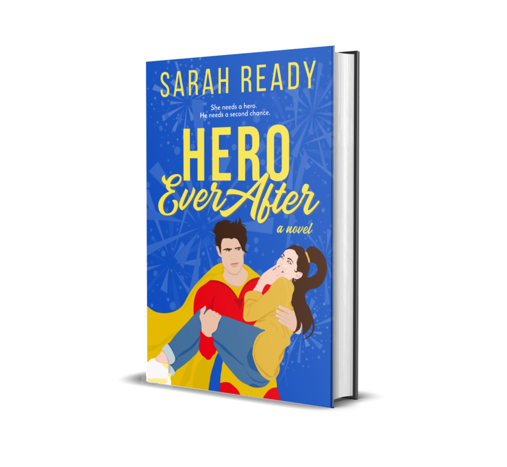 Contemporary Romance Cover for Hero Ever After by Sarah Ready drawn by a child featuring two people in this single mom romance and super hero romance book