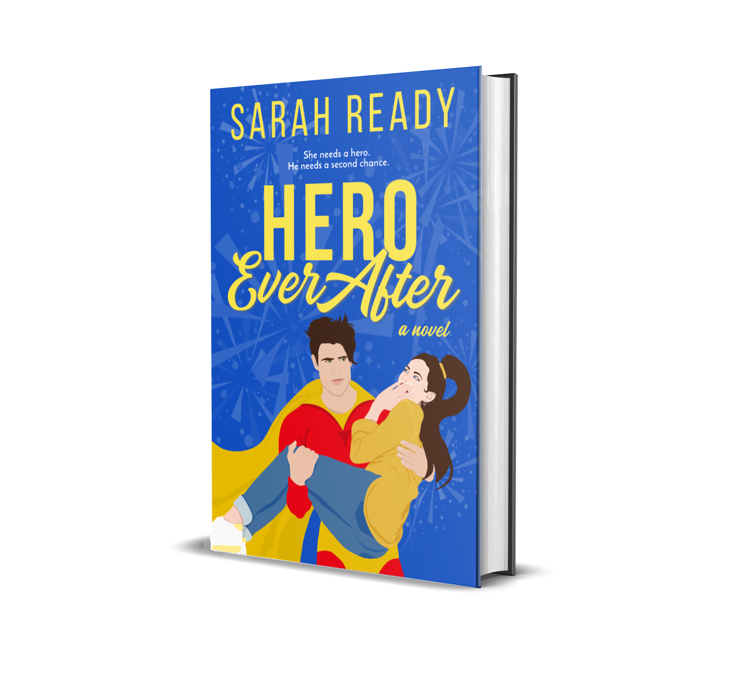 Contemporary Romance Cover for Hero Ever After by Sarah Ready drawn by a child featuring two people in this single mom romance and super hero romance book
