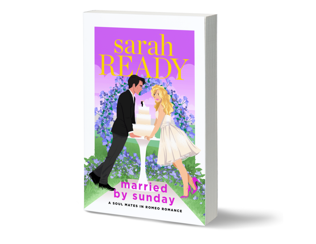 Married by Sunday is an opposites attract romcom by sarah ready. This is the cover featuring two people facing off over a wedding cake.