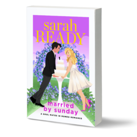 Married by Sunday is an opposites attract romcom by sarah ready. This is the cover featuring two people facing off over a wedding cake.