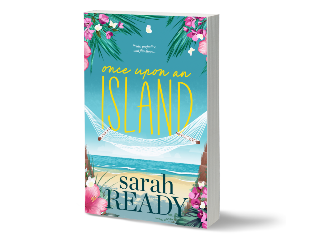 Once Upon an Island is the best summer romcom by Sarah Ready. Cover features a topical ocean with a hammock stretched between two palm trees. DOn;t miss the best summer read.